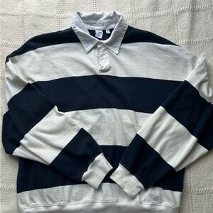 TNA Black and White Striped Crewneck Sweater